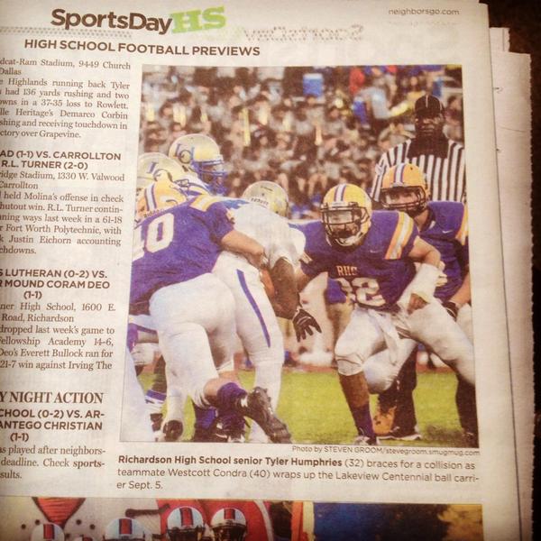 Excited to see Tyler in newspaper this week!! #GoBaby #ProudMama #32 #RichardsonEagles #linebackers #texas #football