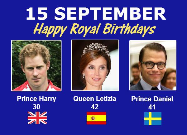HAPPY Royal BIRTHDAY to Prince Harry, Queen Letizia of Spain & Prince Daniel of Sweden! 