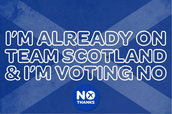 UK_Together's tweet photo. We're already on Team Scotland and we're all voting No. RT if you agree #bbcindyref http://t.co/19Cq9CSt9F