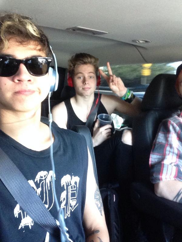 5SOS's tweet image. Sitting in a car