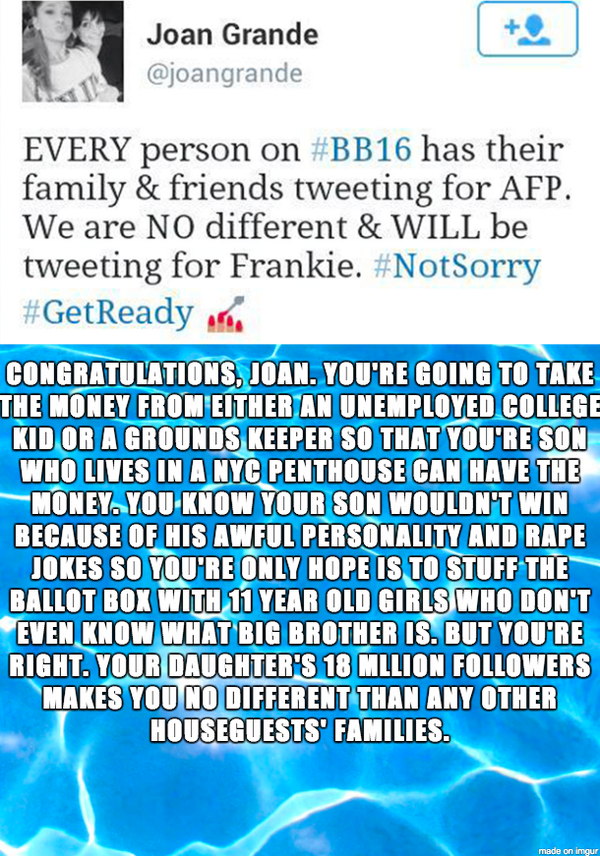 In response to Frankie's mother <a href="/joangrande/">Joan Grande</a>