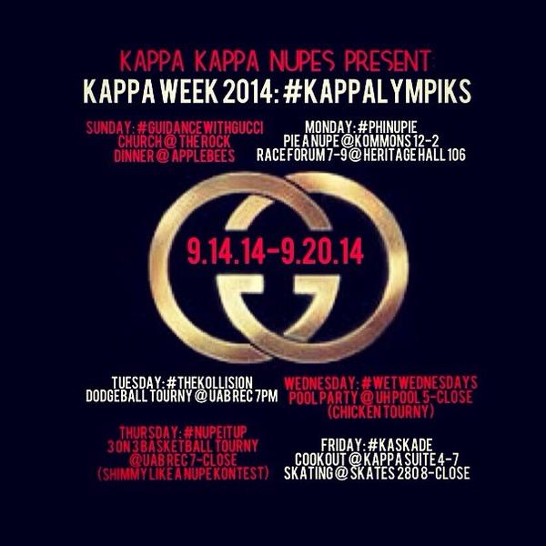UAB_GucciNupes's tweet photo. Please Kome out and support us this week we're doing this for yall! #KappaWeek2014 #KappalympiKs #uab #UAB18 http://t.co/9EBxrhkaTw