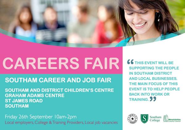 lovesoutham's tweet photo. RT @SouthamCollege: Careers Fair Friday 26th Sept 10am - 2pm. Grahams Adams Centre, Southam. #LoveSoutham http://t.co/87UHd9mNa6