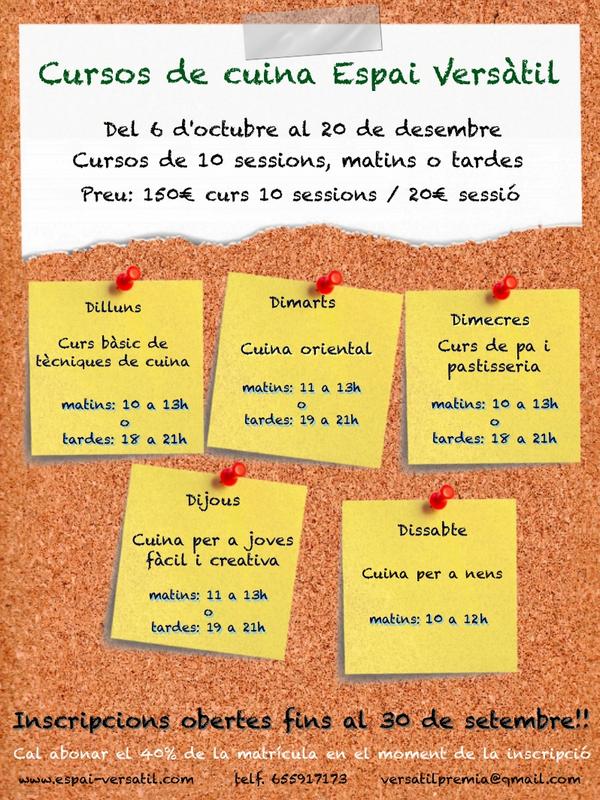 el_versatil's tweet photo. Us presentem el cartell dels #cursosdecuina que començarem el mes que ve!
Per a tots els gustos i edats! Salut! http://t.co/iIJlJ1Po2o