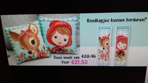 Nieuwe weekaanbiedingen roodkapje #kruissteekkussens wwwcrcouture.nl