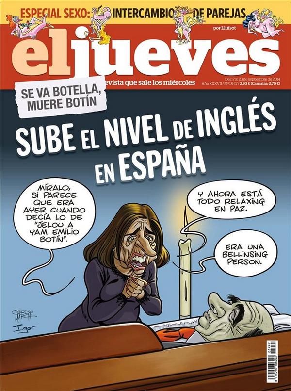 eljueves's tweet photo. La portada de esta semana: «Sube el nivel de inglés en España» http://t.co/ZfpZETdJgB