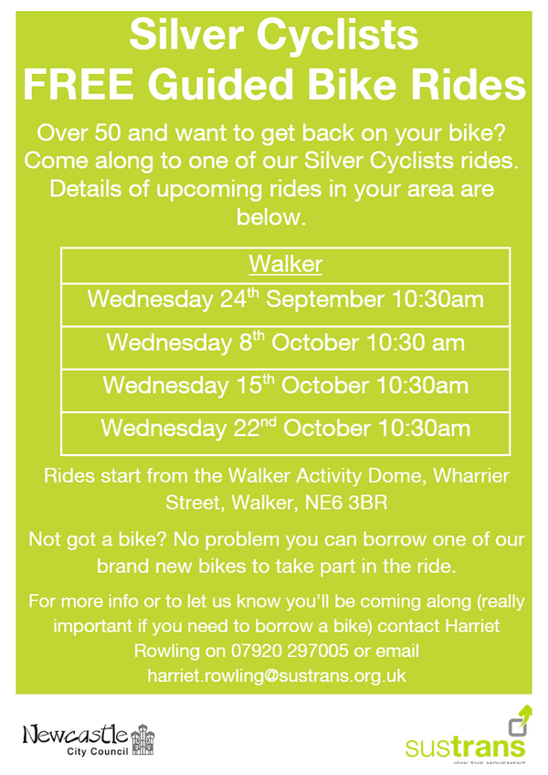SusNEsupport's tweet image. Over 50? Live in the Walker area? Want to get back on your bike? Then come along to one of our Silver Cyclists rides