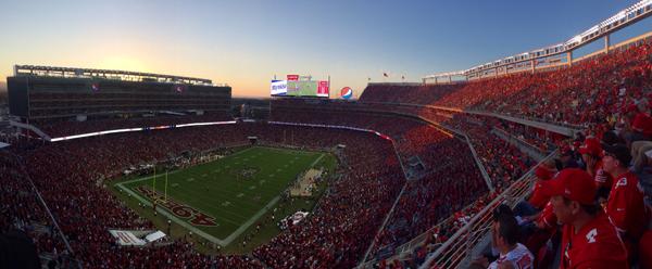 MichelleFriz's tweet photo. Took this panoramic picture of @LevisStadium at sunset during the @49ers home opener game. Gorgeous view! http://t.co/MGFKlKAGdD