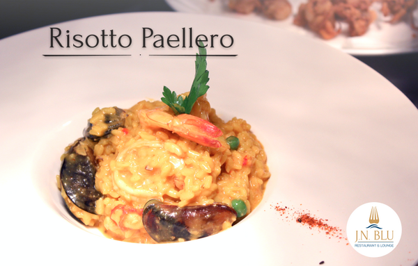 JNBluRestaurant's tweet photo. Frutos de mar que se complementan perfectamente con un toque de Jerez Fino en nuestro risotto paellero. http://t.co/hFB0GpikFr