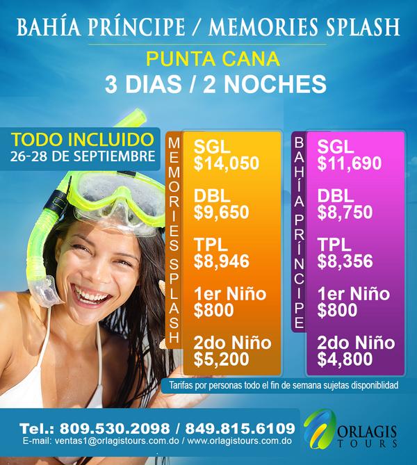 OrlagisTours's tweet photo. Ven con nosotros a disfrutar de los mejores hoteles del país TODO INCLUIDO, DEL 26-28 DE SEPTIEMBRE http://t.co/sok6NdN2YU
