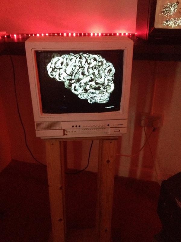pixelsquirrel's tweet photo. Paint an old tv black. Then scratch it. #hackney #art http://t.co/t5ijJPXTNE