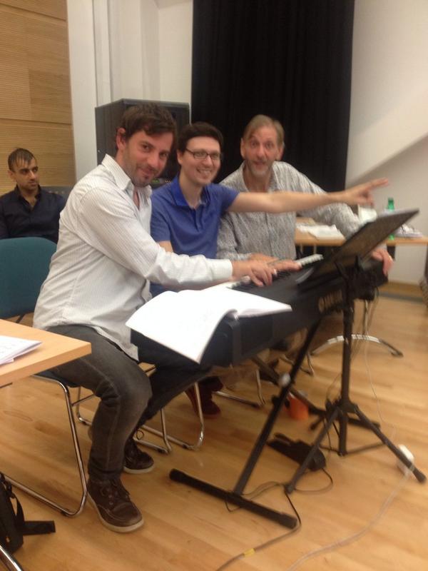 HildaBaker's tweet image. @InfidelMusical @mikedixonmusic @ArvD  @Baddiel @SpattMith the music makers making music today as rehearsals continue
