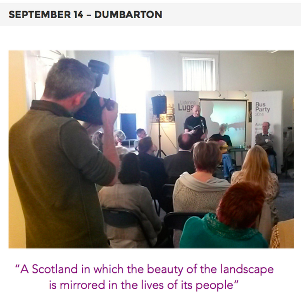 busparty2014's tweet photo. Day 14: We reflected on the spectacular landscape of Scotland in stunning surroundings of Dumbarton Library #indyref http://t.co/OFRdiyUAhi