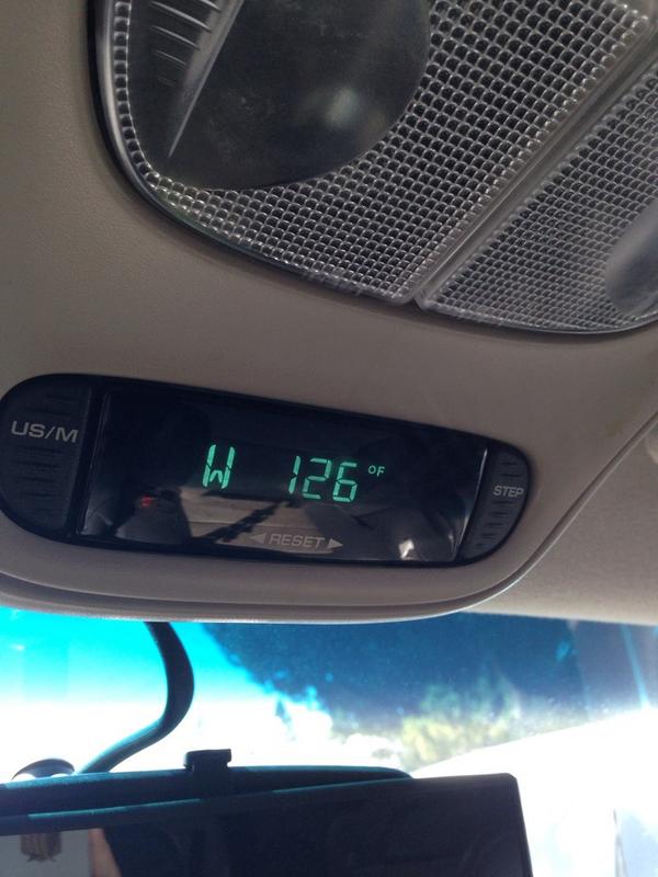 The__Blacklady's tweet image. Are you kidding me !! This is the temperature in my car thermometer #toohot #TooHotToFunction #sunnyday