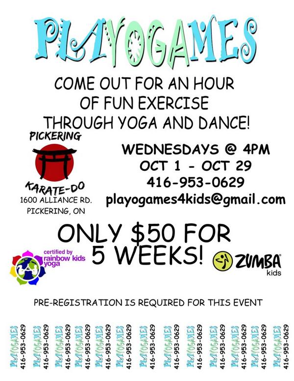 PLAYOGAMES4KIDS's tweet image. plaYOGAmes is back Pickering!!!  Join us every Wed night from 4-5pm in October for our yoga &amp;amp; Zumba Kids FUN!!!