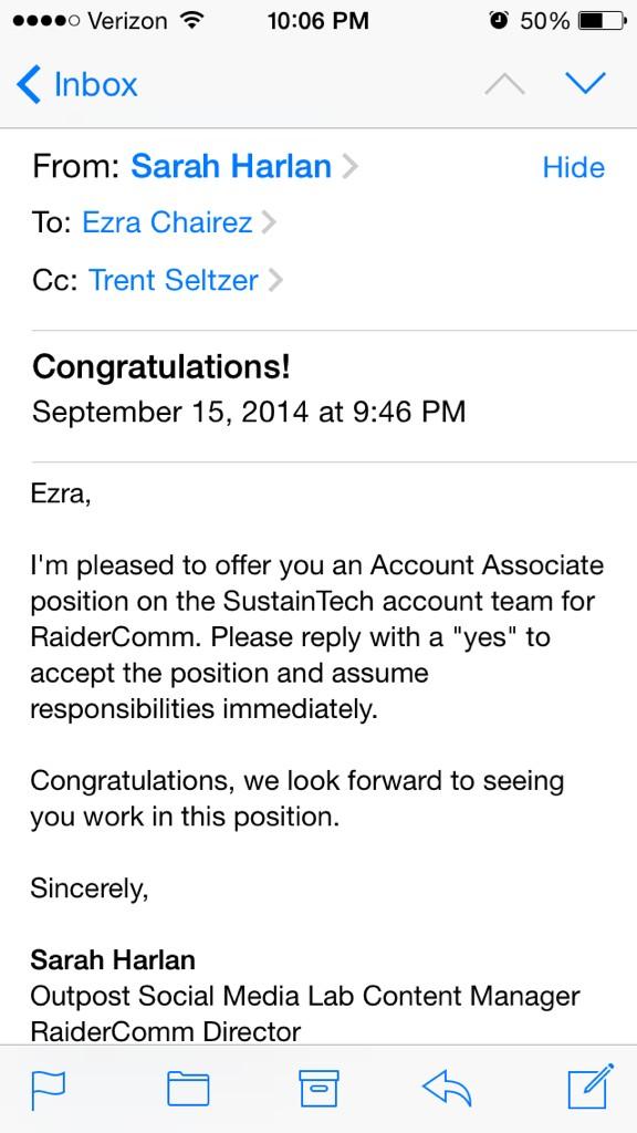 EzraEJ's tweet photo. Interview went well last Thursday and I got good news today. Can't wait! #RaiderComm http://t.co/awnlYpapX6