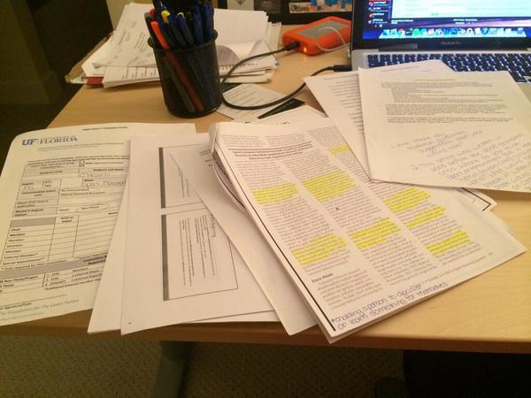 em_ohearn's tweet image. Grad school problems. So much paper. #gradschoolproblems #articleanalysis #isitreally1am