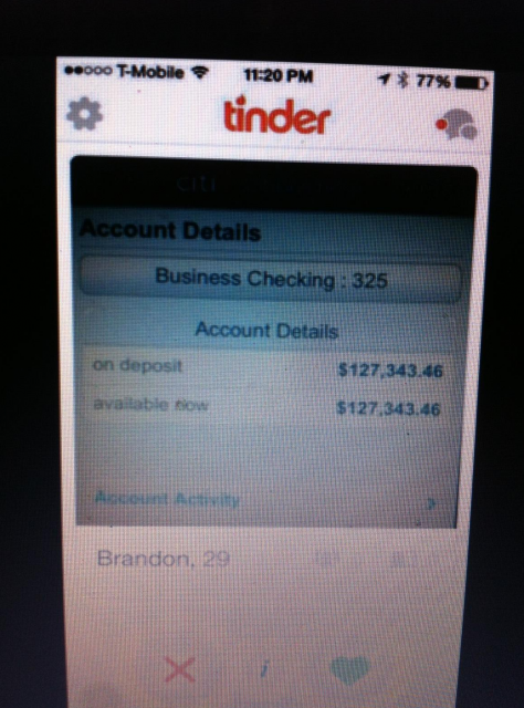 X929's tweet photo. Having your balance as your tinder profile picture is the biggest douche move around.

- @TylerOnAir &amp; @Lyncher99 

. http://t.co/90U9qpoF61