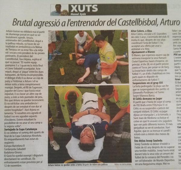 Agressió al entrenador del <a href="/uecastellbisbal/">uecastellbisbal</a> via <a href="/mundodeportivo/">Mundo Deportivo</a> Sanció de la <a href="/FCF_CAT/">Federació Catalana de Futbol</a> als agressors ja! #futcat