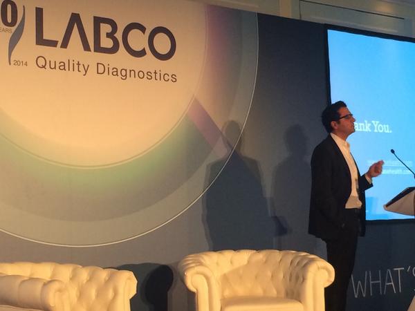 LABCOdiag's tweet photo. Dr. Hossein @basehealth "There is a clear transformation from SickCare to HealthCare" #Labco10yrs http://t.co/NExsl5GAkx