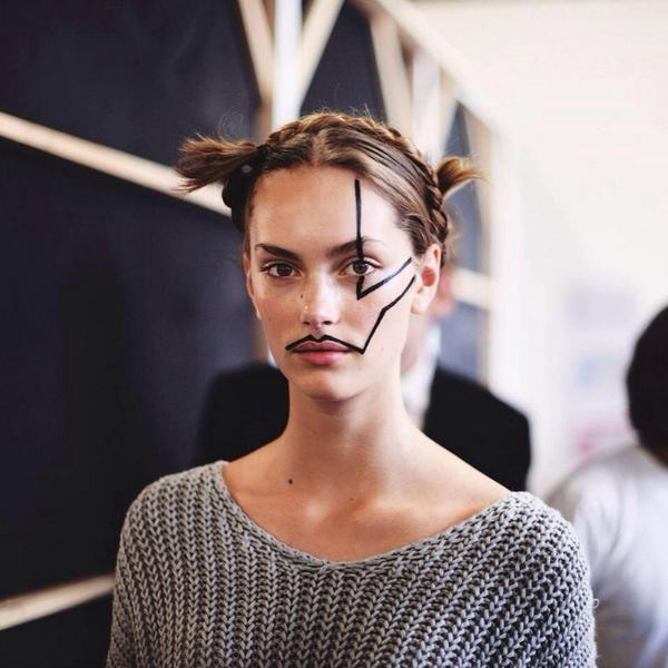 Zoe_Lower's tweet photo. Eyebrow moustache connectors - it takes next level beauty to pull this style off! Wow make up backstage at V Westwood http://t.co/VYaI2rEl2M