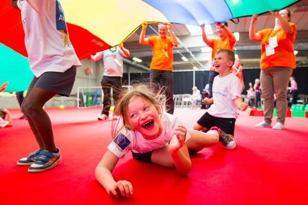 soeuropeeurasia's tweet photo. Have fun, play, grow! Young Athletes demo @SpecialOlympics European Summer Games captures hearts #SOGames2014 http://t.co/usHRpBYmJo