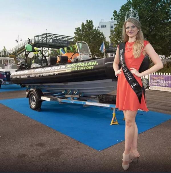 Grace Levy, Miss Universe GB 2014 endorses RIB 4 Macmillan. #PSPSBS14