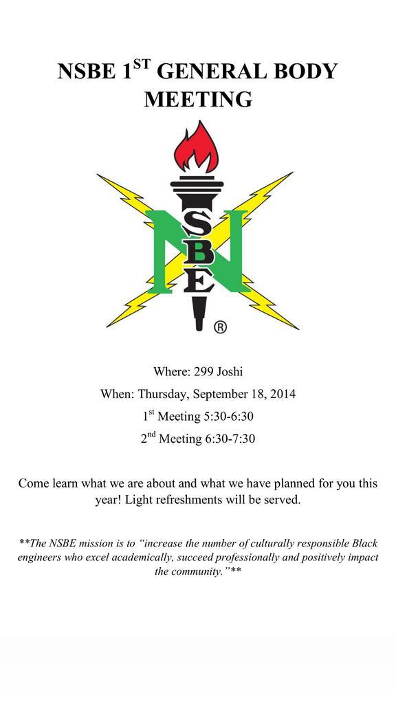 wsuNSBE's tweet photo. NSBE 1st General Meeting! Come out and see what we're all about! Thursday, Sept 18th http://t.co/VM7IWsQNFo