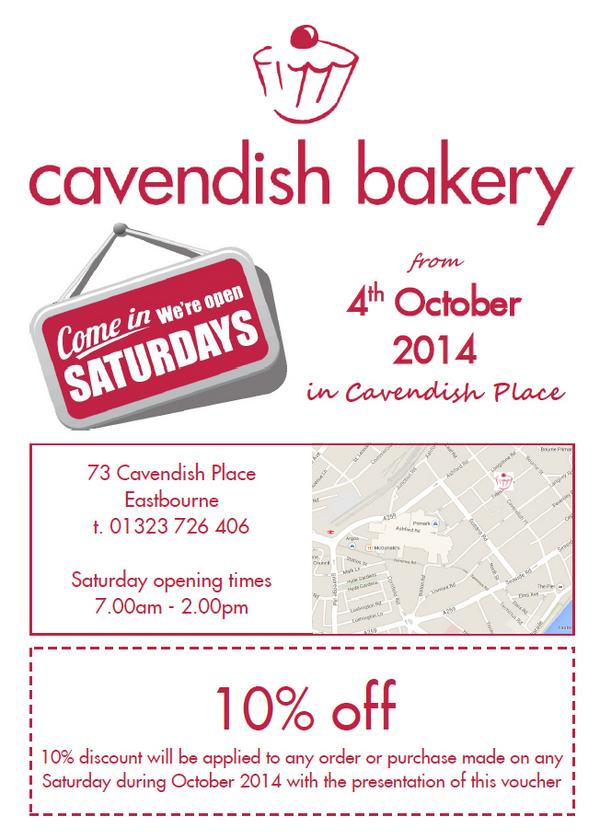 <a href="/cavendishbakery/">cavendish bakery</a> in Cavendish Place is back open on a Saturday from the 4th October 2014.