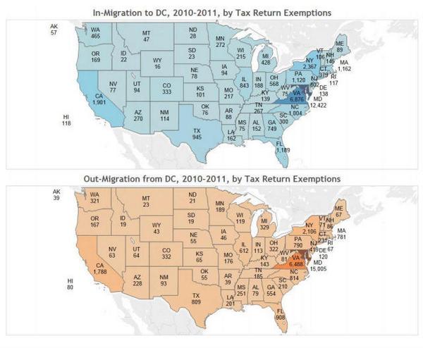 DCist's tweet photo. Map: Where people in D.C. come from and where they go next. http://t.co/ltHz9gL9vw http://t.co/t6T7c5eduI