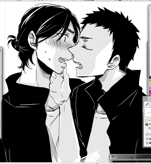 原稿の息抜きにキス絵練習してたらいつの間にか大旭になってた 旭受けも好きです・・・ボソボソ 