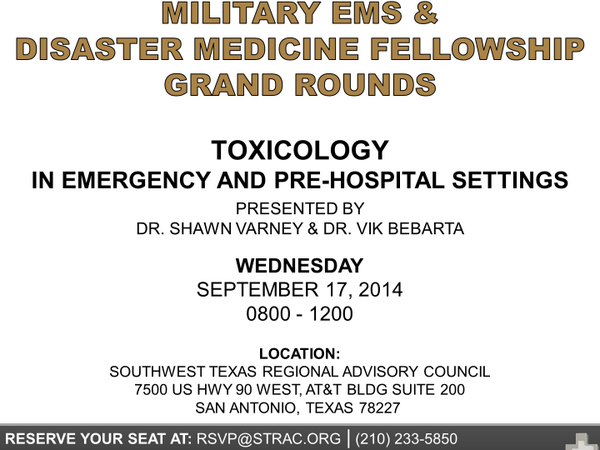 STRAC's tweet photo. YOU'RE INVITED! Tomorrow we're hosting the Military EMS &amp; Disaster Medicine Fellowship Grand Rounds. RSVP NOW! http://t.co/eGUvIhX6Sp