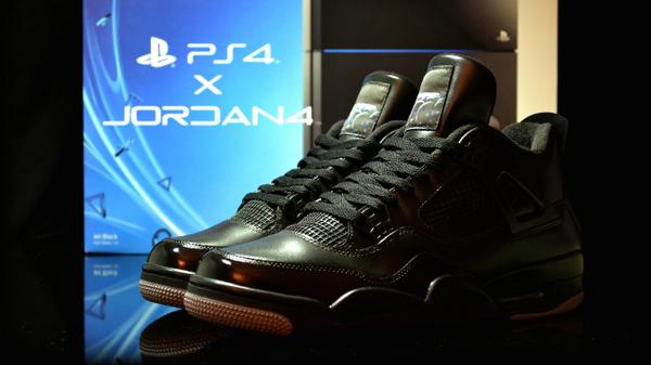 IGN's tweet photo. These custom @PlayStation 4 Air Jordan sneakers have HDMI ports. Seriously. http://t.co/DrDOnsZPCu http://t.co/mRsfxicyIq