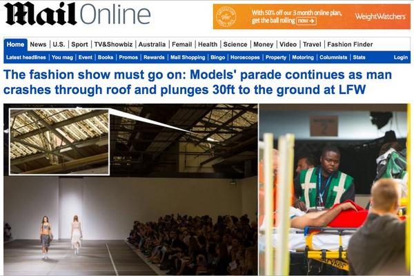 FACLTD's tweet photo. #FAC #medicalteam member first on scene at 30 foot fall from roof at #TopshopShowspace #fashionshow #LFW #fashionshow http://t.co/Fp8Cemc1Zh