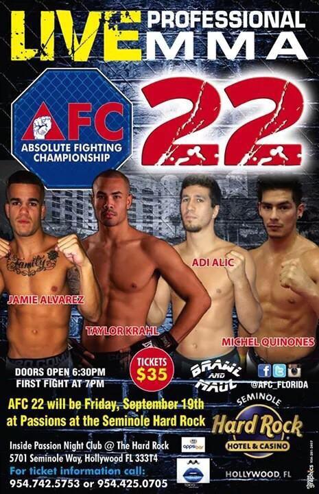 AFC_Florida's tweet photo. AFC 22 is LIVE this Friday Nignt 9/19/14 @PassionNiteclub! Doors open at 6:30! get your tix now before it's sold out! http://t.co/LXTtQa9VrK