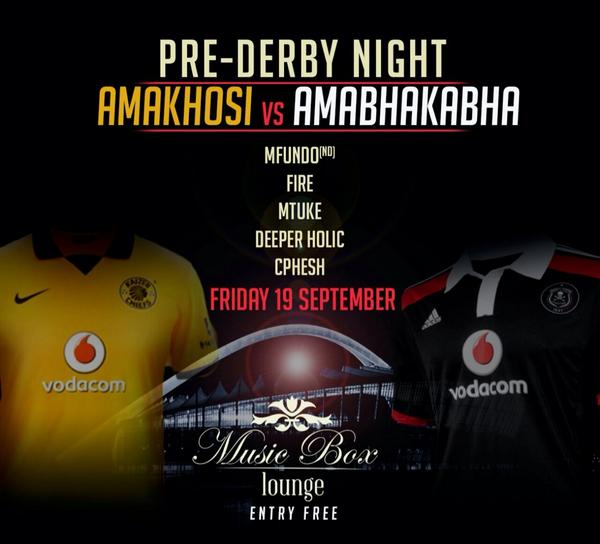 MusicBoxLounge's tweet photo. Where your jersey let's party Pre Derby Night 19 Sept 2014 Amokhosi vs Amabhakabhaka http://t.co/rSo5vXgdAX