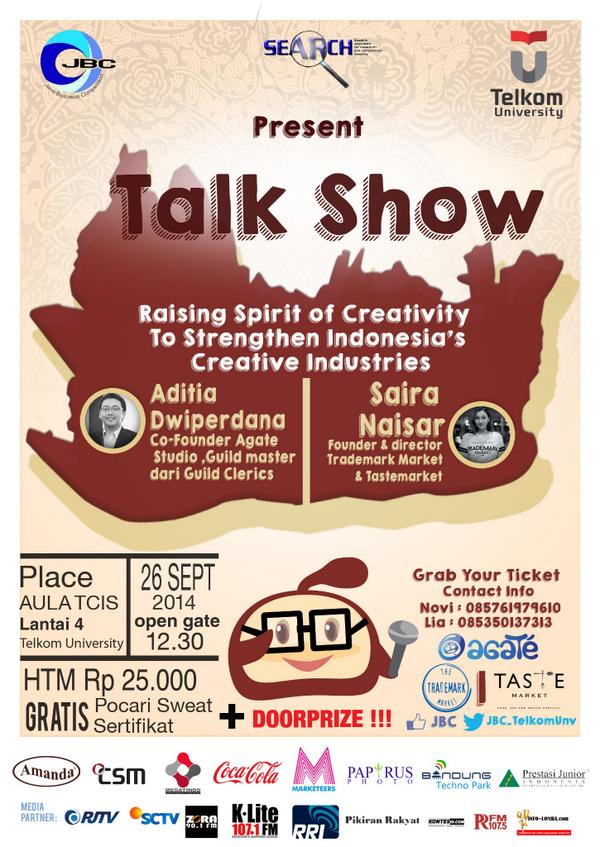 Talkshow Creative Industries, 26 Sep 2014 di Aula TCIS, open gate 12:30. HTM: 25.000, Grab it fast! cc: <a href="/HMPSEP/">HIMA EP UNPAR</a>