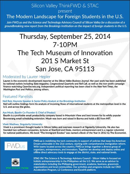 STACSV's tweet photo. RSVP #SanJose @FWD_us &amp; STAC #Immigration Event 9/25: Modern Landscape 4 Foreign Students http://t.co/GTKvLhOK4w #F1 http://t.co/Bk71I9EPSd