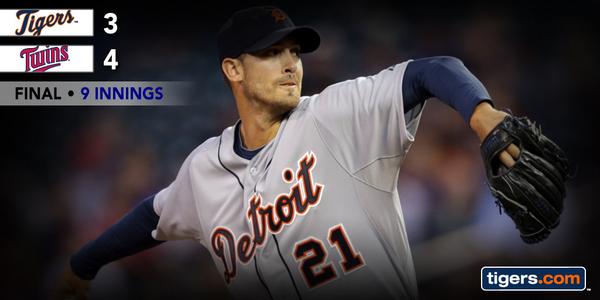 tigers's tweet photo. Strong outing by @RickPorcello, but the #Tigers fall in the 9th to the Twins. RECAP: http://t.co/p4Lgmm4zlO http://t.co/UscYdKWFnj