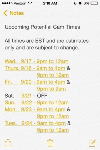 Potential schedule. All times are EST and are subject to change. From now on I will only tweet when I
