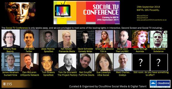 #SocialTVConf is only 11 sleeps away! Get your tickets today >> socialtvconf2014.eventbrite.co.uk #SocialTV #IBC2014