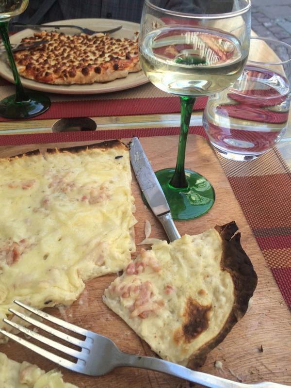 Tarte Flambee Gratinee & Riesling-a typical lunch in Alsace region of France. Oui, I could live here! #FranceVacation