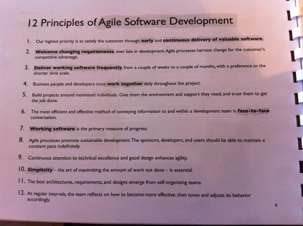 rbranger's tweet image. it&apos;s always a good thing to review the 12 principles of #agile development #agilebi #itxboak