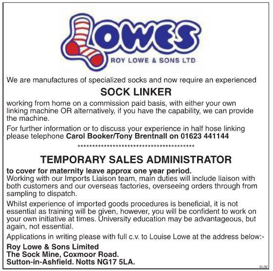 NottinghamPost's tweet photo. Today's #job of the day is a Sock Linker @RoyLoweAndSons. See this and more many more jobs inside #TheNP #JobsPost. http://t.co/O3GiyYuc81