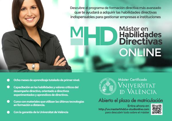 masterhhdd's tweet photo. El MÁSTER ONLINE en HABILIDADES DIRECTIVAS de la UV amplia la inscripción hasta el 31/10/ 2014
http://t.co/RYeOGgyDeA http://t.co/0rJxzOectf