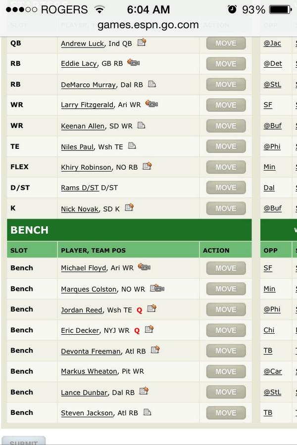 PhilMarando's tweet photo. @NFLfantasy Having trouble working out my lineup for week 3 - standard scoring, 12 team league. #setmylineup http://t.co/enIBUl0rY4