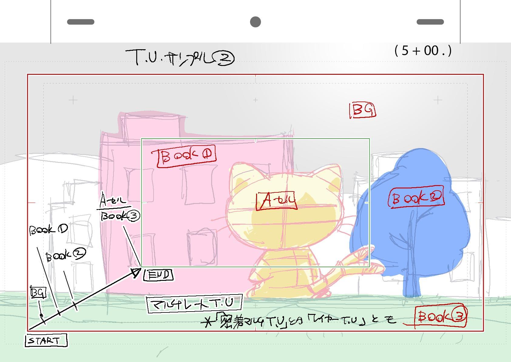 ねこまたや Pa Twitter オマケですが これはほぼ同じ素材でレイヤーを分けて実写のt U っぽくする場合のレイアウトとタイムシートの例 Http T Co K8al7r7ypb Twitter