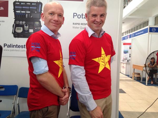 Palintest's tweet photo. The friendly @Palintest staff on stand 16 at #37WEDC modelling the new winter/spring collection Pota-t-shirt #wagtech http://t.co/tVHz2mJQiy