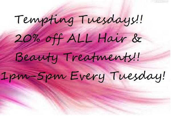 PrettyWomanPR2's tweet photo. #TemptingTuesdays 20% off all hair &amp; beauty services! Between 12pm-5pm #salonpreston #hair #beauty #treatments http://t.co/SCrQt6raMU