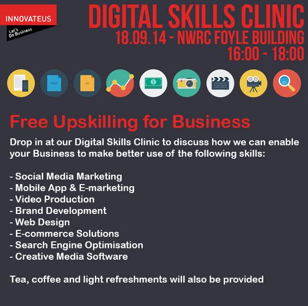 InnovateusNWRC's tweet photo. Just a reminder. As part of @culturetechfest we are running a Digital Skills Drop in Clinic for SME's tomorrow. http://t.co/91xOGPpcpk